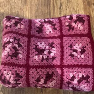 Afghan Granny Square 60”  By  40” Inches Pinks Burgundy